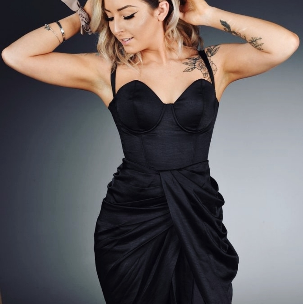 House of CB black satin wrap skirt